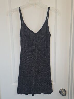 Metallic Black Slip Dress with Spaghetti Straps